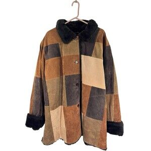 Vtg Dennis Basso NWT Suede Leather Patchwork Coat Sherpa Trims Size 3X